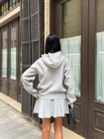 Женский Базовый Серый Костюм Комплект Двойка - Кофта с Капюшоном + Короткая Юбка