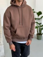 Мужское Базовое Теплое Коричневое Худи Оверсайз на Флисе