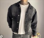 Мужская Графитовая Джинсовка Оверсайз - Джинсовая Куртка Рваная