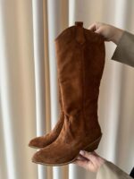 Женские Демисезонные Замшевые Высокие Рыжие Сапоги Казаки