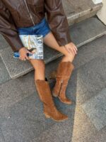 Женские Демисезонные Замшевые Высокие Рыжие Сапоги Казаки