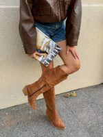 Женские Демисезонные Замшевые Высокие Рыжие Сапоги Казаки