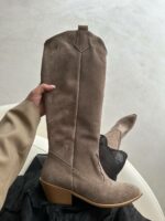 Женские Демисезонные Замшевые Высокие Сапоги Казаки Мокко