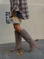 Женские Демисезонные Замшевые Высокие Сапоги Казаки Мокко