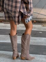 Женские Демисезонные Замшевые Высокие Сапоги Казаки Мокко