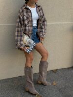 Женские Демисезонные Замшевые Высокие Сапоги Казаки Мокко