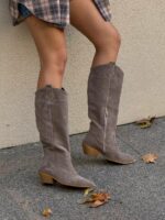 Женские Демисезонные Замшевые Высокие Сапоги Казаки Мокко