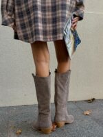 Женские Демисезонные Замшевые Высокие Сапоги Казаки Мокко