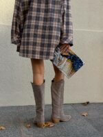 Женские Демисезонные Замшевые Высокие Сапоги Казаки Мокко