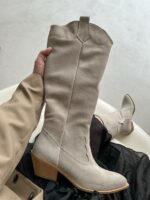 Женские Демисезонные Замшевые Высокие Бежевые Сапоги Казаки