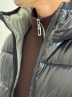 Мужская Зимняя Глянцевая Черная Куртка Стеганая с Капюшоном