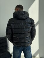 Мужская Зимняя Глянцевая Черная Куртка Стеганая с Капюшоном