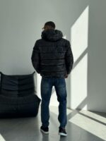 Мужская Зимняя Глянцевая Черная Куртка Стеганая с Капюшоном