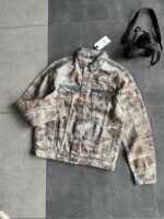 Мужская Свободная Светло-Голубая Джинсовка Тай Дай - Джинсовая Куртка с Грязным Эффектом