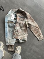 Мужская Свободная Светло-Голубая Джинсовка Тай Дай - Джинсовая Куртка с Грязным Эффектом