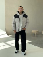 Мужская Зимняя Стеганая Серая Куртка - Теплая под Горло с Капюшоном