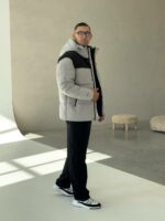 Мужская Зимняя Стеганая Серая Куртка - Теплая под Горло с Капюшоном