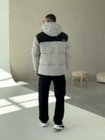 Мужская Зимняя Стеганая Серая Куртка - Теплая под Горло с Капюшоном