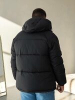 Мужская Зимняя Черная Куртка с Капюшоном - Стеганая Дутик с Накладными Карманами