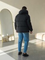 Мужская Зимняя Черная Куртка с Капюшоном - Стеганая Дутик с Накладными Карманами