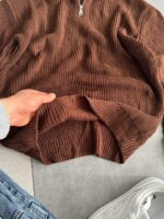 Мужской Базовый Коричневый Свитер Зип - Вязаный с Высокой Горловиной на Замке