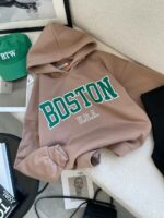 Женское Утепленное Бежевое Худи BOSTON - Оверсайз на Флисе