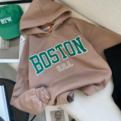 Женское Утепленное Бежевое Худи BOSTON - Оверсайз на Флисе