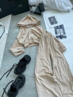 Женский Велюровый Костюм Бежевый - Укороченная Кофта на Молнии + Штаны Палаццо