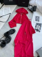 Женский Велюровый Костюм Красный - Укороченная Кофта на Молнии + Штаны Палаццо