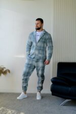 Мужской Классический Серый Костюм в Клетчатый Принт (Жакет + Штаны)