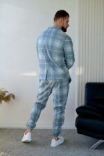 Мужской Классический Серый Костюм в Клетчатый Принт (Жакет + Штаны)