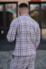 Мужской Классический Светло-Серый Костюм в Клетчатый Принт (Жакет + Штаны)