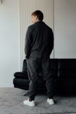 Мужской Классический Графитовый Костюм в Клетчатый Принт (Жакет + Штаны)