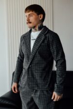 Мужской Классический Графитовый Костюм в Клетчатый Принт (Жакет + Штаны)