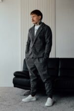 Мужской Классический Графитовый Костюм в Клетчатый Принт (Жакет + Штаны)
