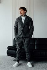 Мужской Классический Графитовый Костюм в Клетчатый Принт (Жакет + Штаны)