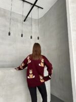 Женский Бордовый Свитер Оверсайз с Мишками