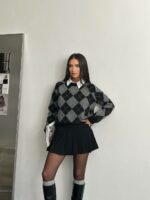 Женский Черный Свитер Оверсайз с Ромбами