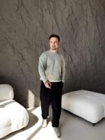 Мужской Вязаный Мятный Свитер - Свободный с Круглым Вырезом