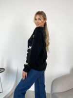 Женский Черный Кардиган Свободного Кроя с Белыми Бантиками