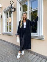 Женский Длинный Черный Кардиган - Мягкий Пушистый Свободного Кроя