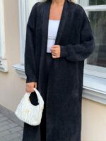 Женский Длинный Черный Кардиган - Мягкий Пушистый Свободного Кроя