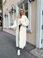 Женский Длинный Молочный Кардиган - Мягкий Пушистый Свободного Кроя