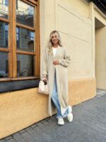 Женский Длинный Бежевый Кардиган - Мягкий Пушистый Свободного Кроя