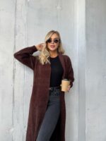Женский Длинный Коричневый Кардиган - Мягкий Пушистый Свободного Кроя