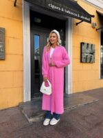 Женский Длинный Розовый Кардиган - Мягкий Пушистый Свободного Кроя