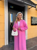 Женский Длинный Розовый Кардиган - Мягкий Пушистый Свободного Кроя