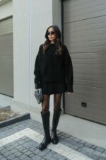 Женский Теплый Черный Костюм Двойка - Комплект Свитер Юбка