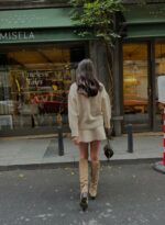 Женский Теплый Бежевый Костюм Двойка - Комплект Свитер Юбка