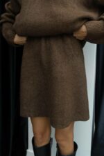 Женский Теплый Коричневый Костюм Двойка - Комплект Свитер Юбка